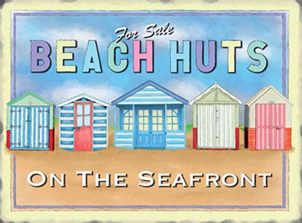 Beach Huts For Sale Real Estate Metal Sign Travel Decor Vintage Style 12 x 9